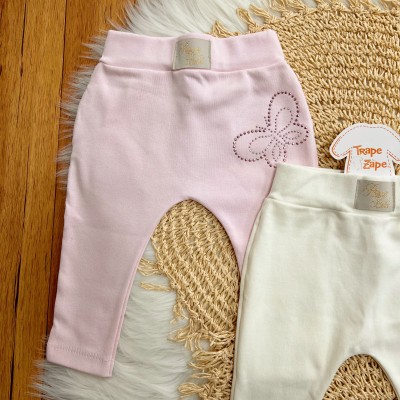 Kit 3 Calças - Borboletas de Strass - Rosa,Off White e Verde